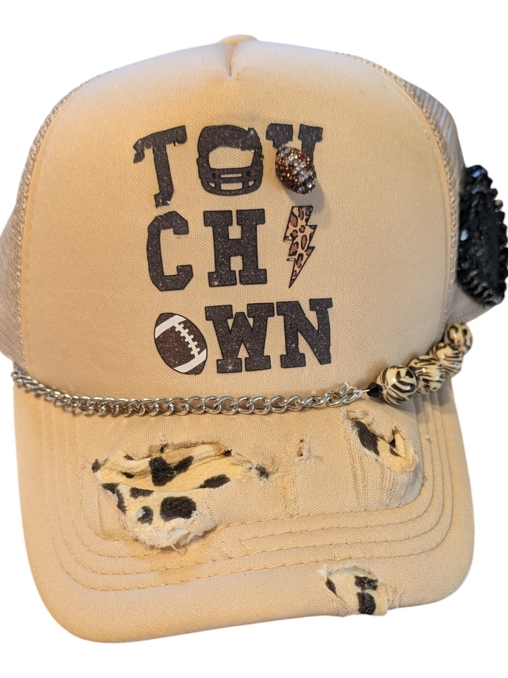 Beige Leopard Accent Trucker Hat - Touchedown Style